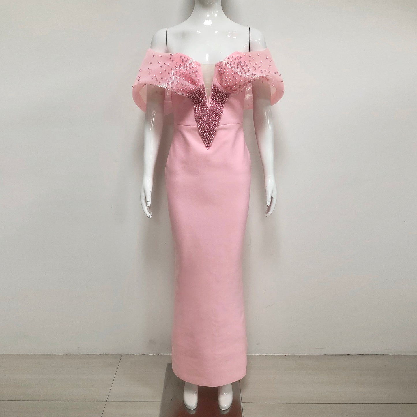 Black Off Shoulder Beaded Bodycon Maxi Evening Dresses