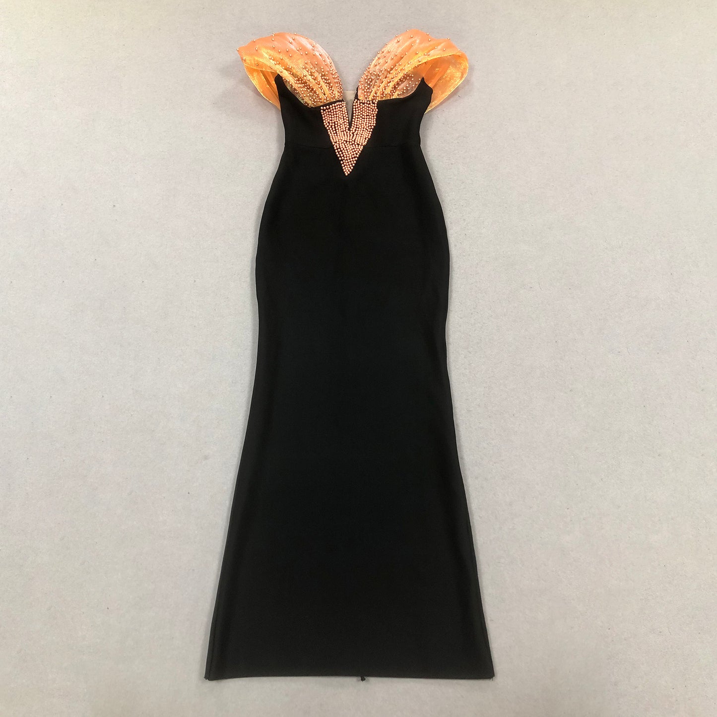 Black Off Shoulder Beaded Bodycon Maxi Evening Dresses