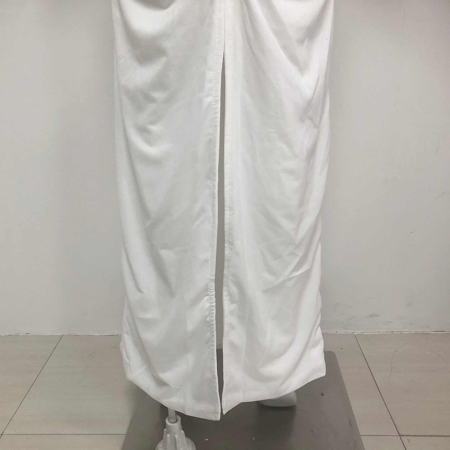 White Off Shoulder Ruched Bodycon Maxi Dresses