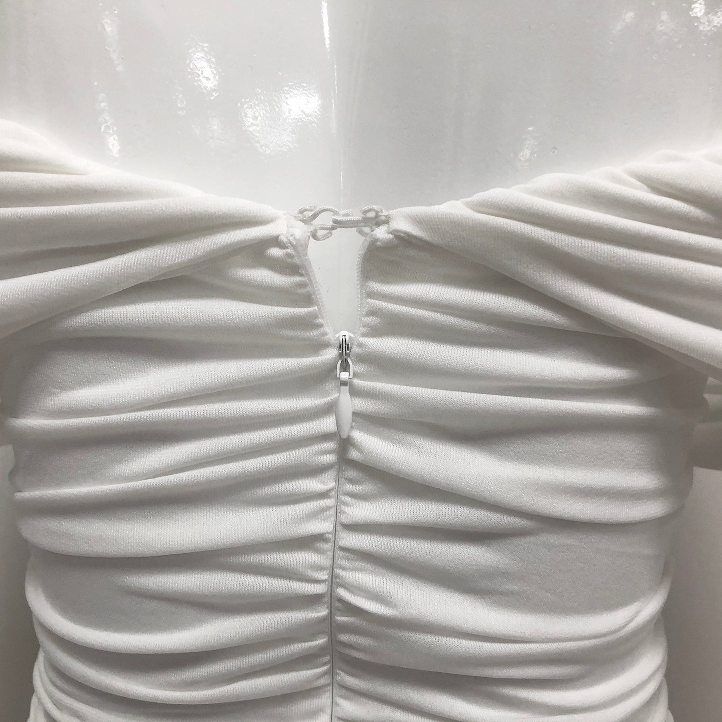 White Off Shoulder Ruched Bodycon Maxi Dresses