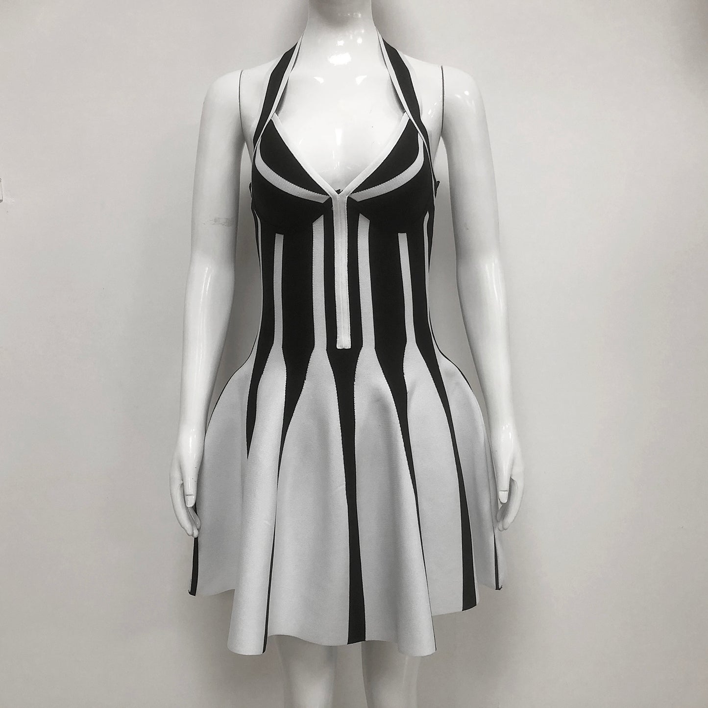Black White Striped Halter Dresses