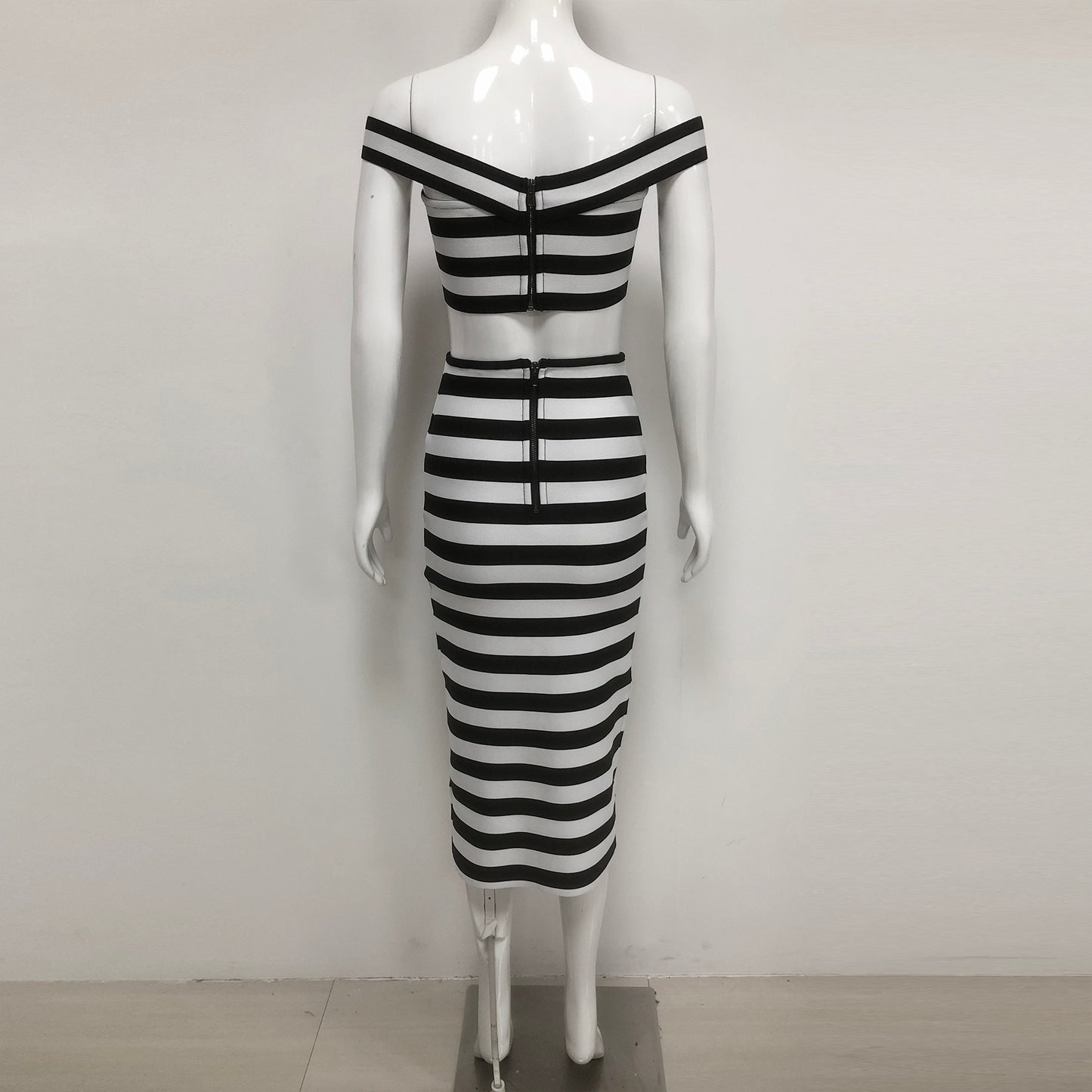 Black White Striped Two Piece Set