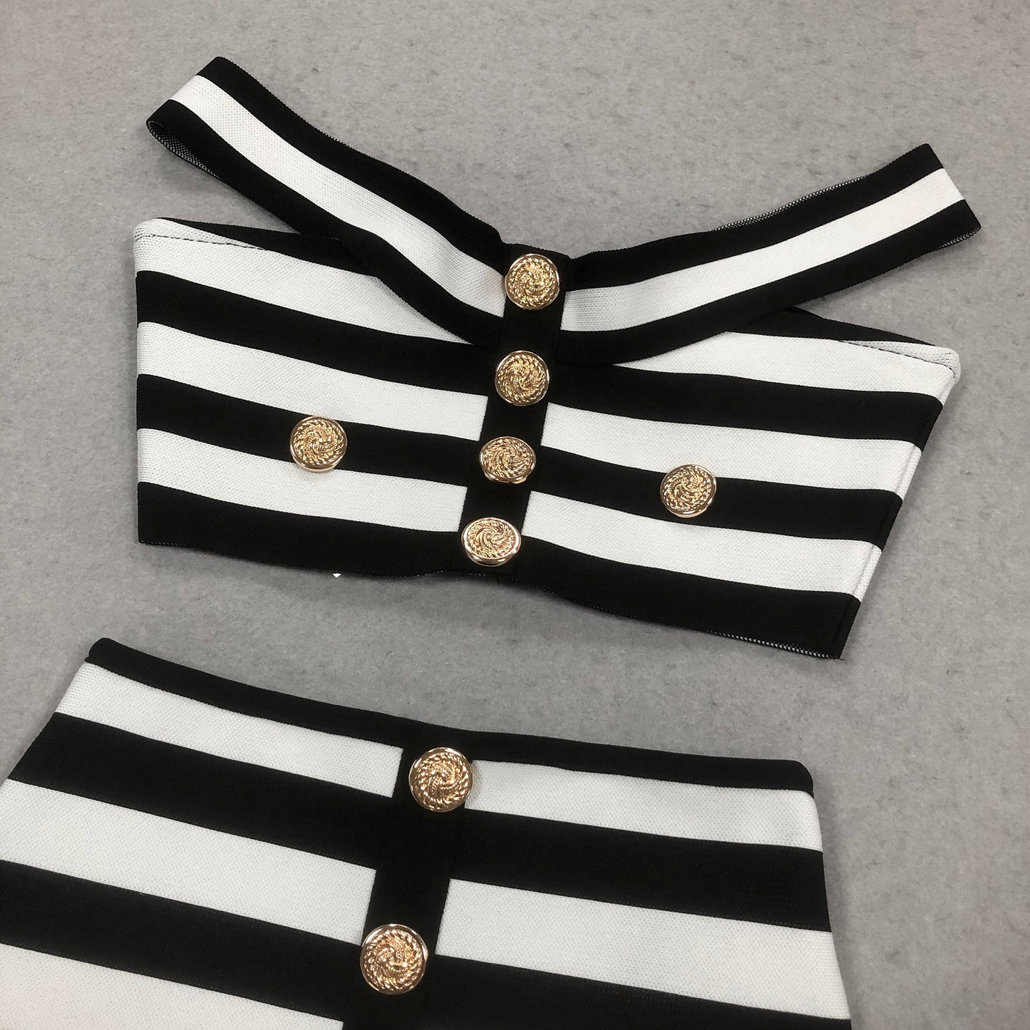 Black White Striped Two Piece Set
