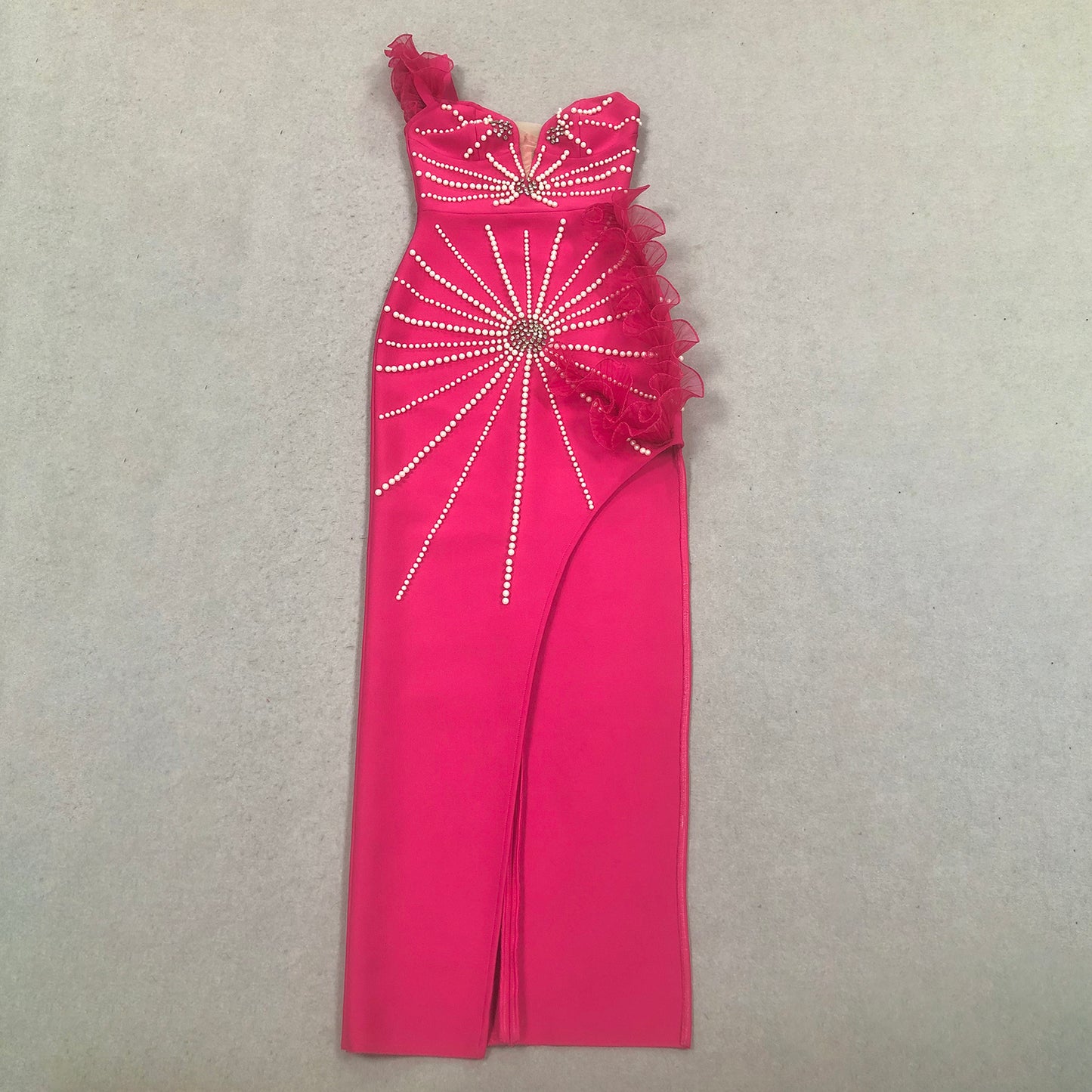 Hot Pink Strapless Bodycon Evening Dresses