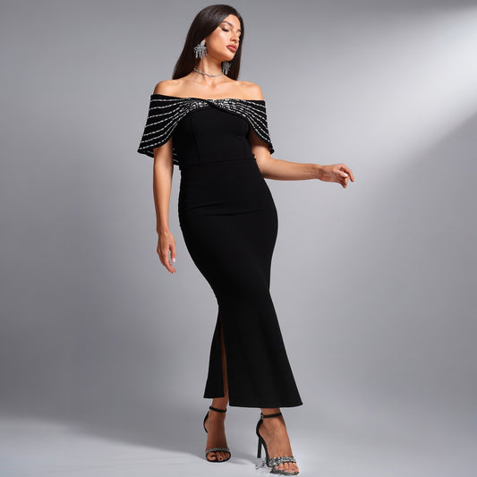 Rhinestone Neck Long Bodycon Dinner Dresses