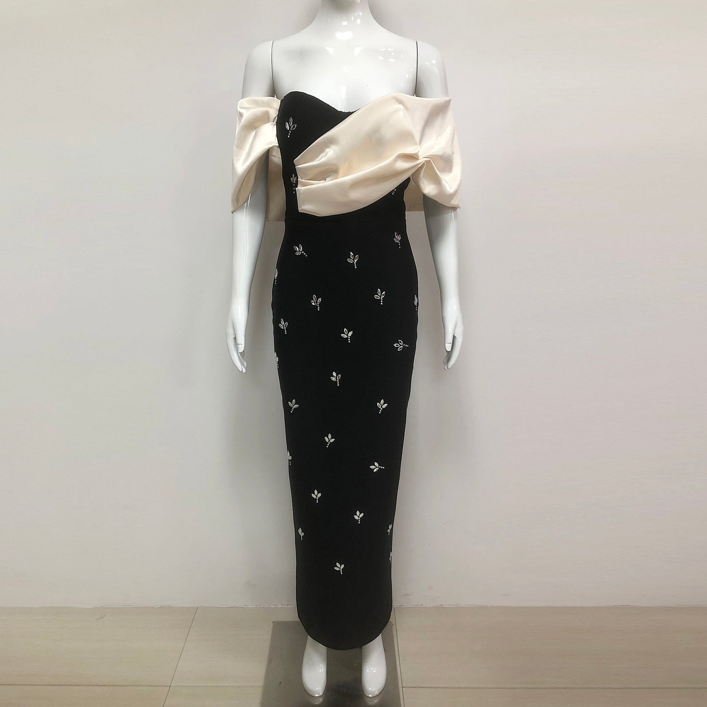 Bow Floral Rhinestone Maxi Dress