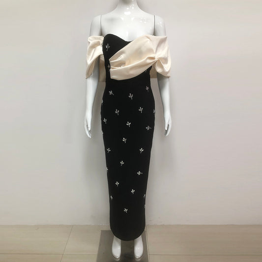 Bow Floral Rhinestone Maxi Dress