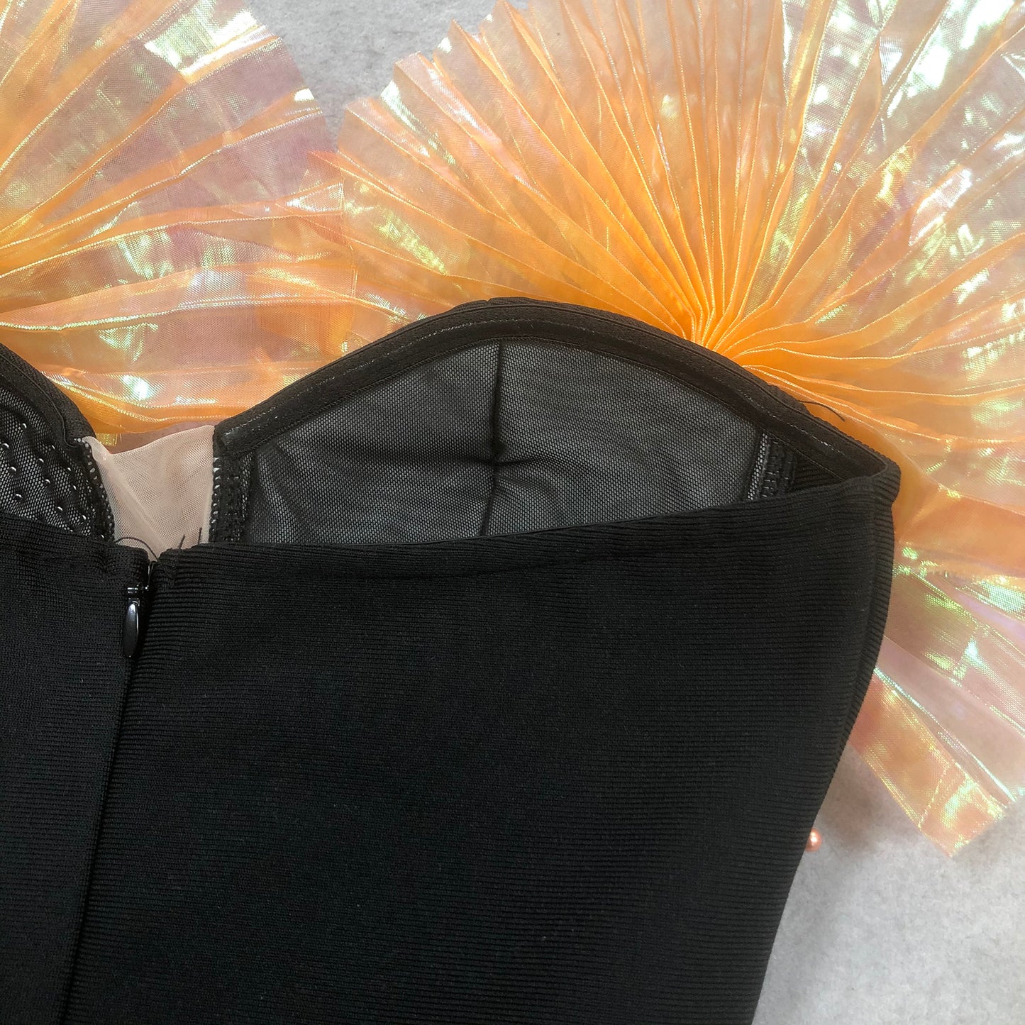 3D Fan Strapless Black Evening Dresses