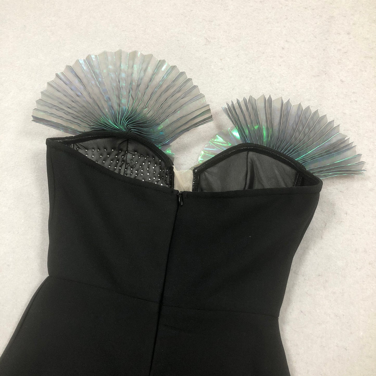 3D Fan Strapless Black Evening Dresses