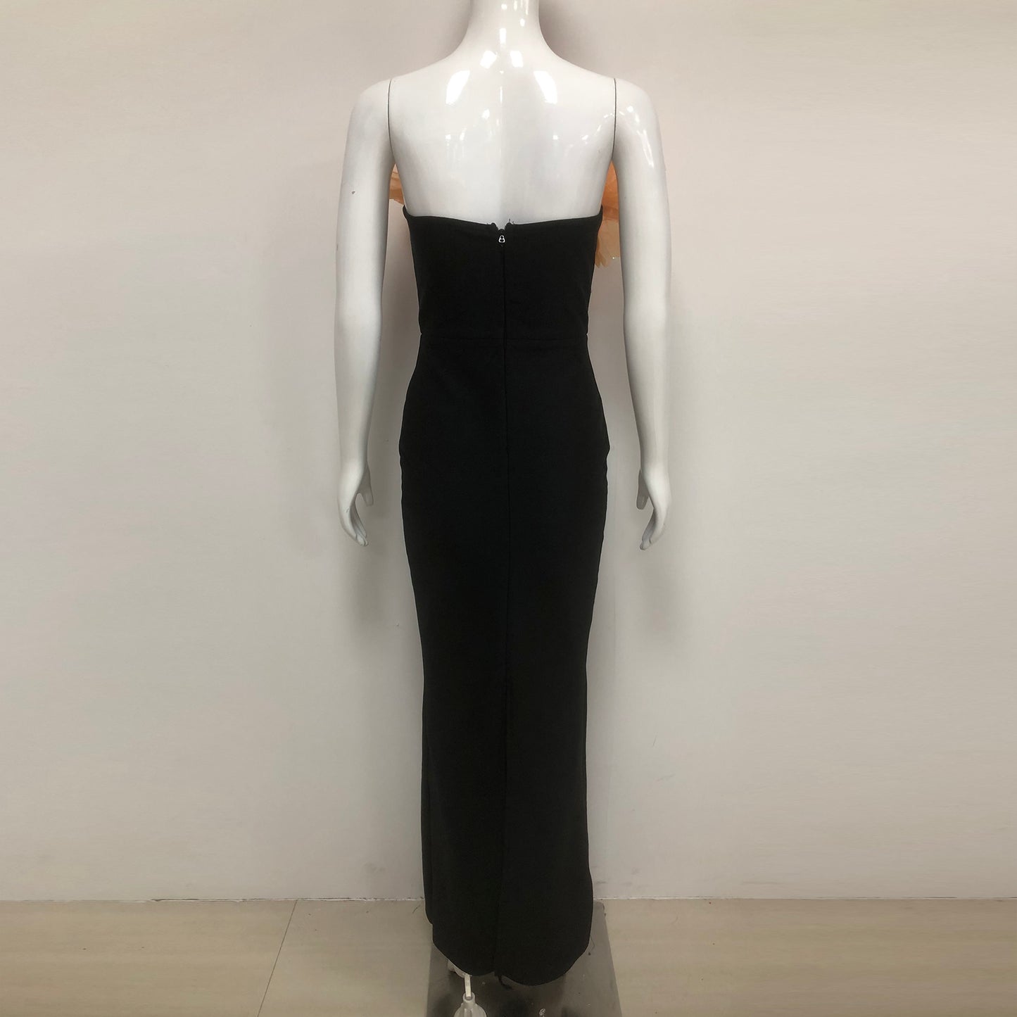 3D Fan Strapless Black Evening Dresses