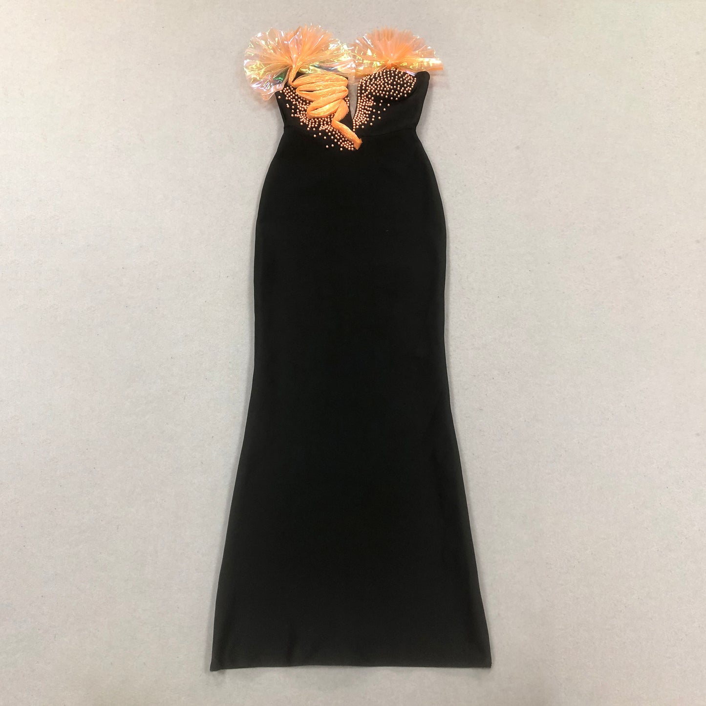 3D Fan Strapless Black Evening Dresses