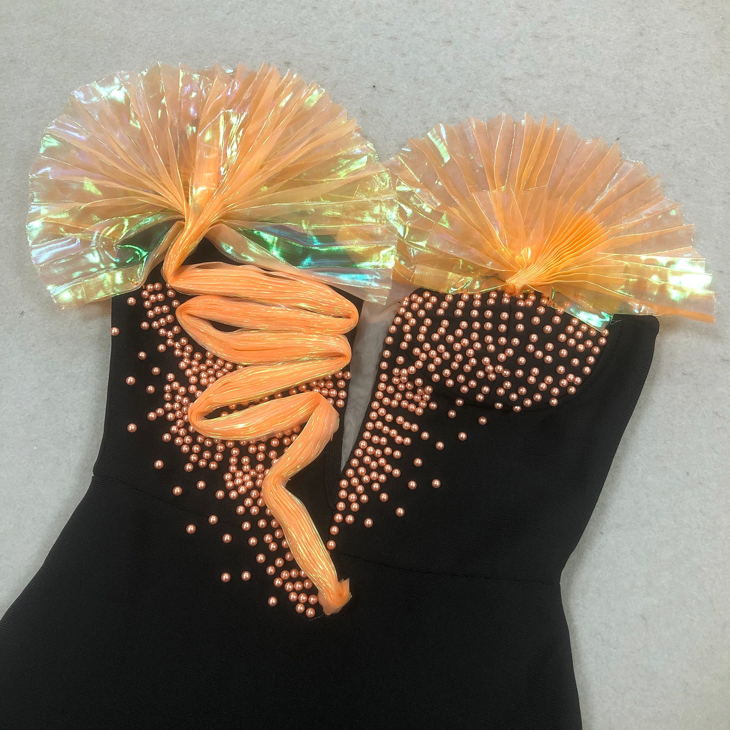 3D Fan Strapless Black Evening Dresses