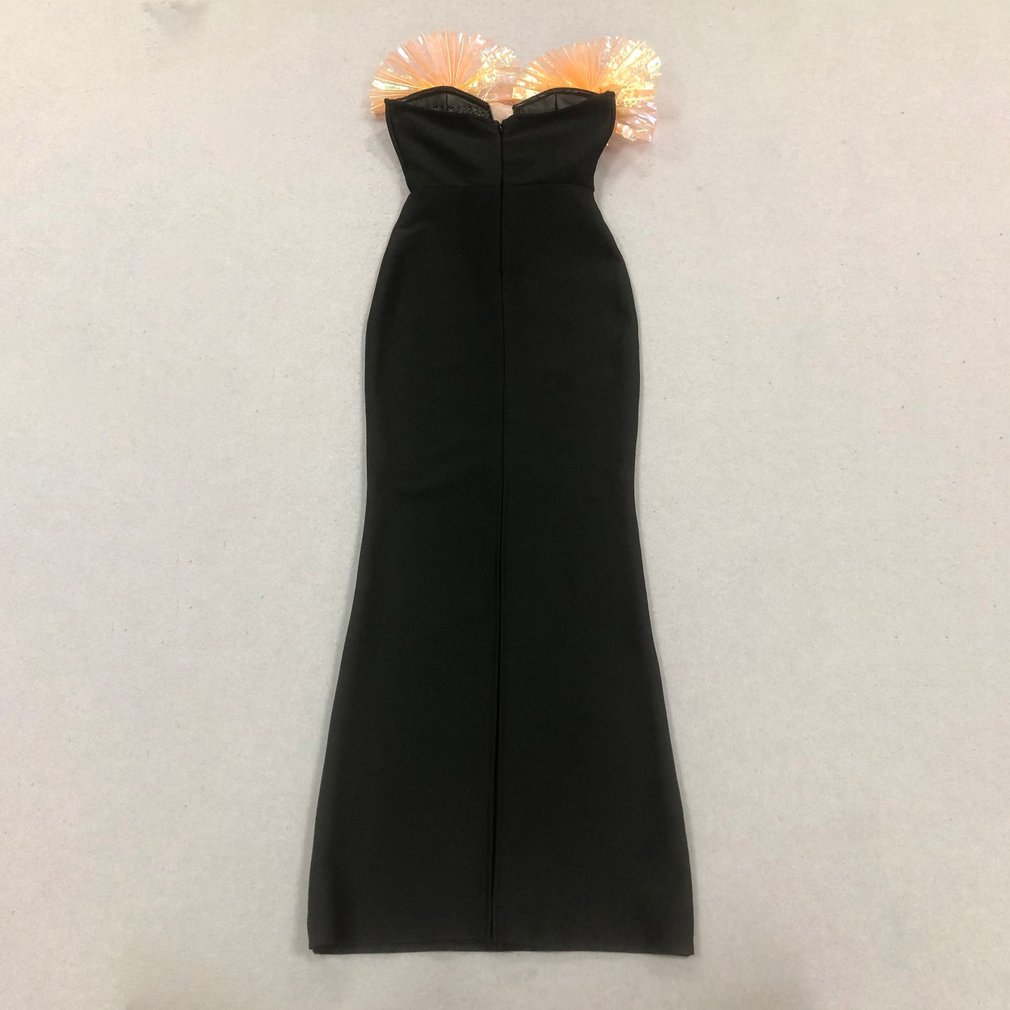 3D Fan Strapless Black Evening Dresses