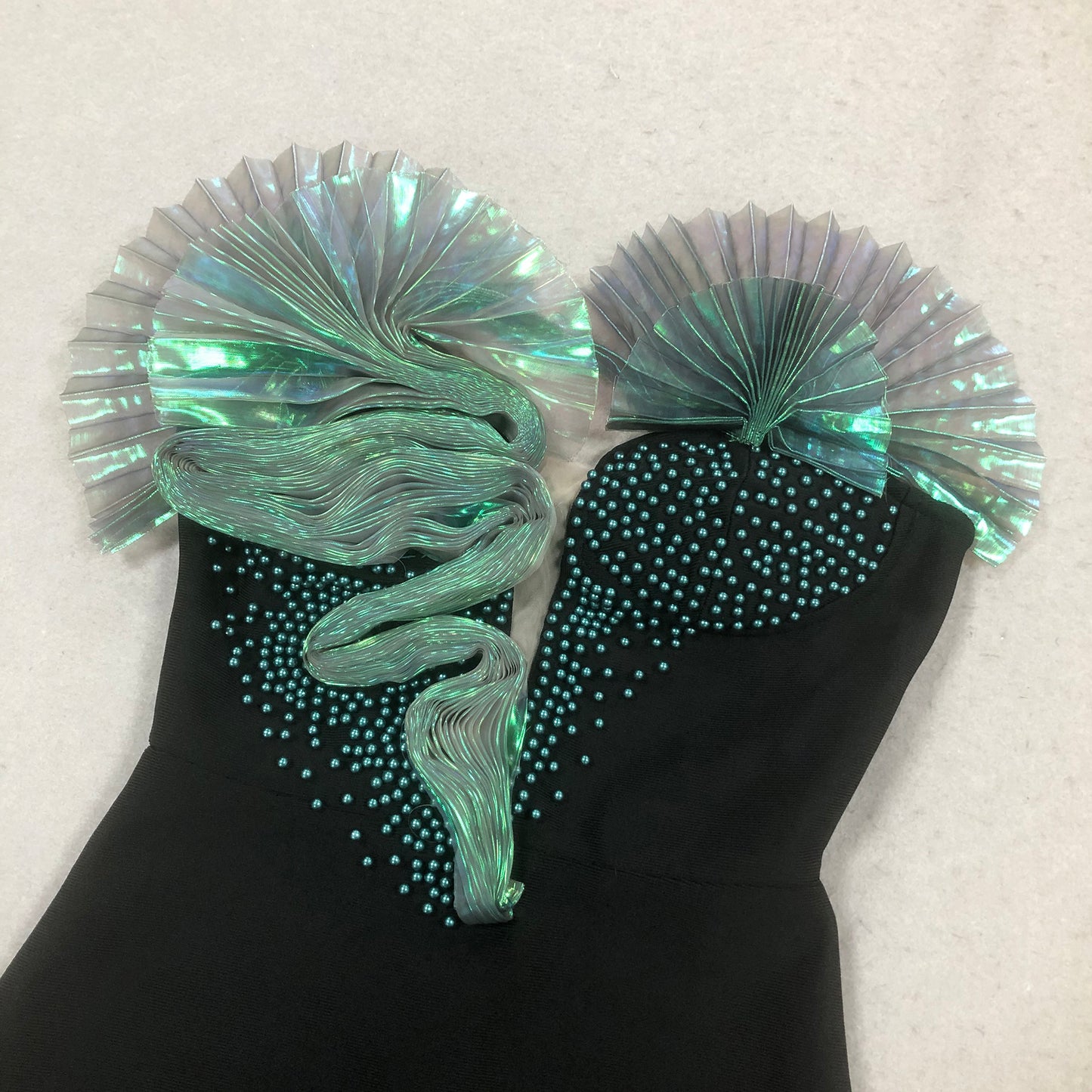 3D Fan Strapless Black Evening Dresses