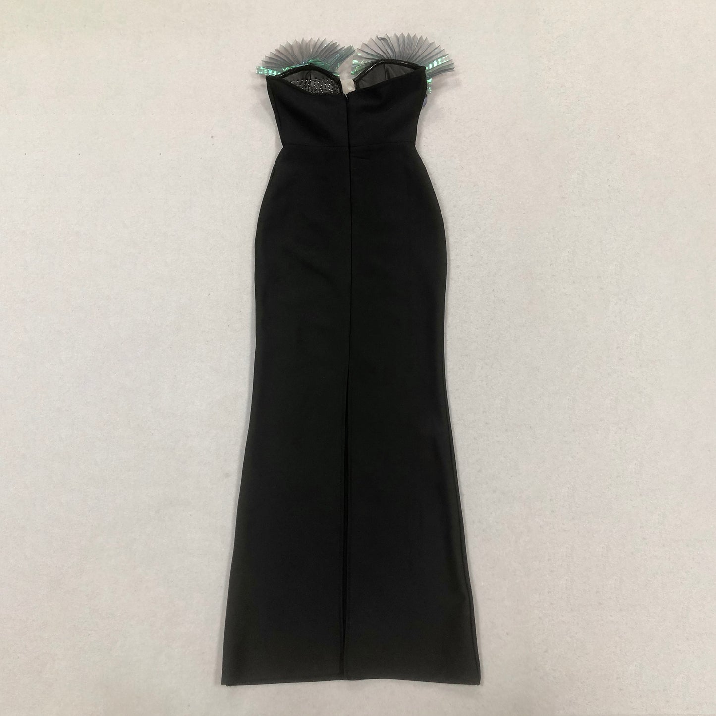 3D Fan Strapless Black Evening Dresses