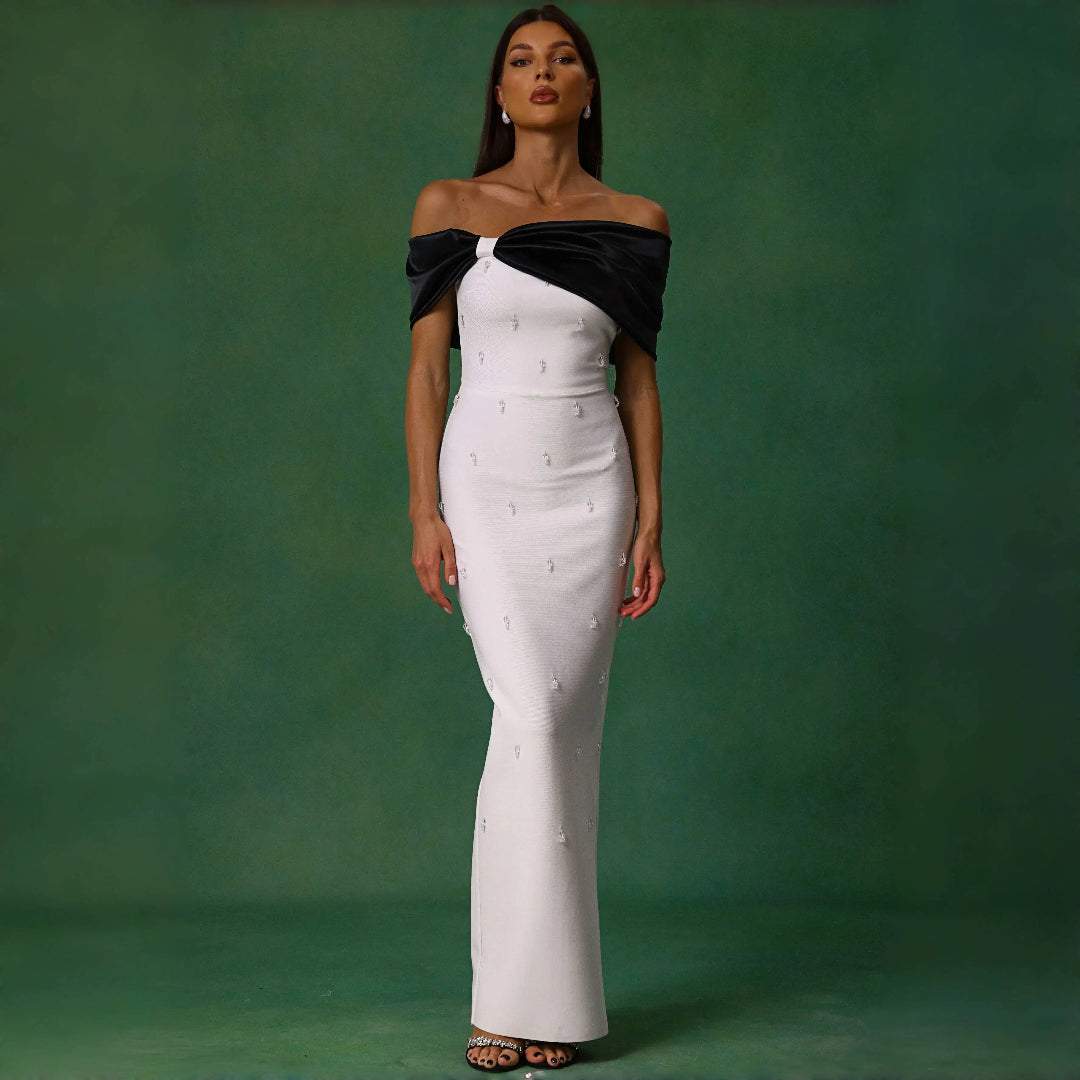 Beaded Evening Dresses With Black Bow