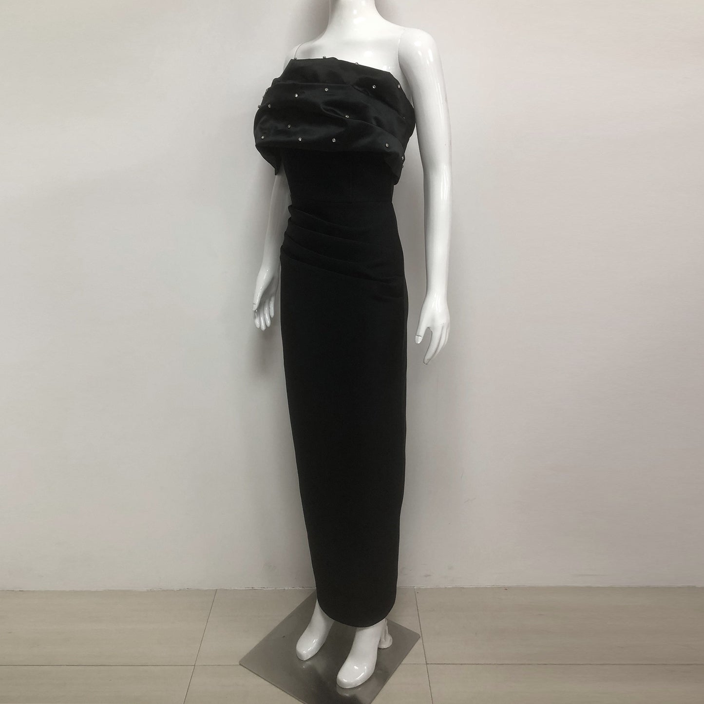 Off Shoulder Pearl Draped Long Evening Dress