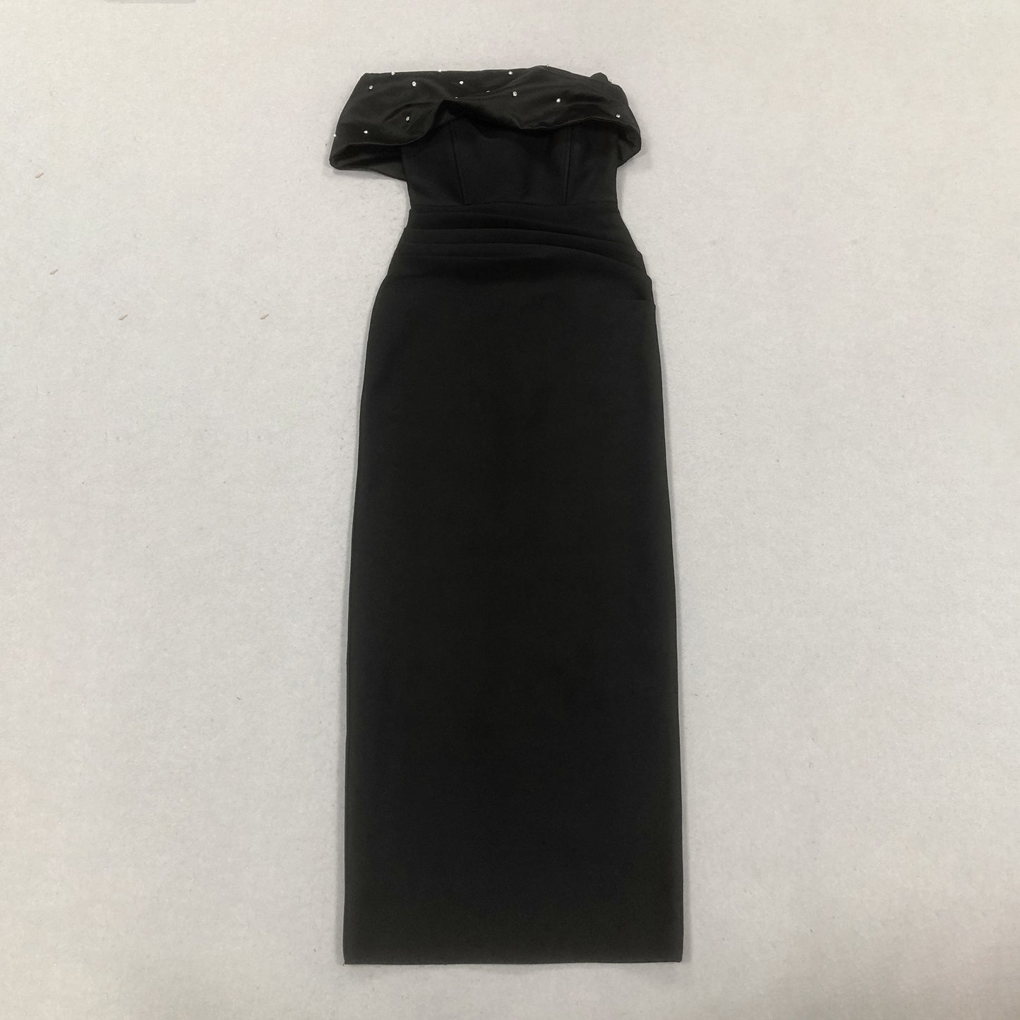 Off Shoulder Pearl Draped Long Evening Dress