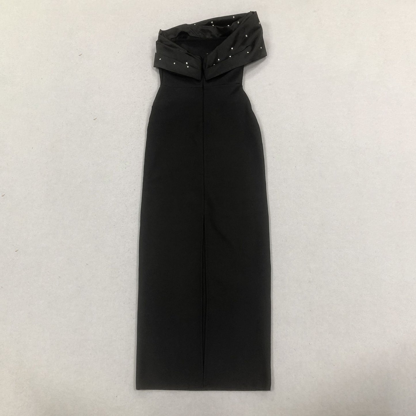 Off Shoulder Pearl Draped Long Evening Dress