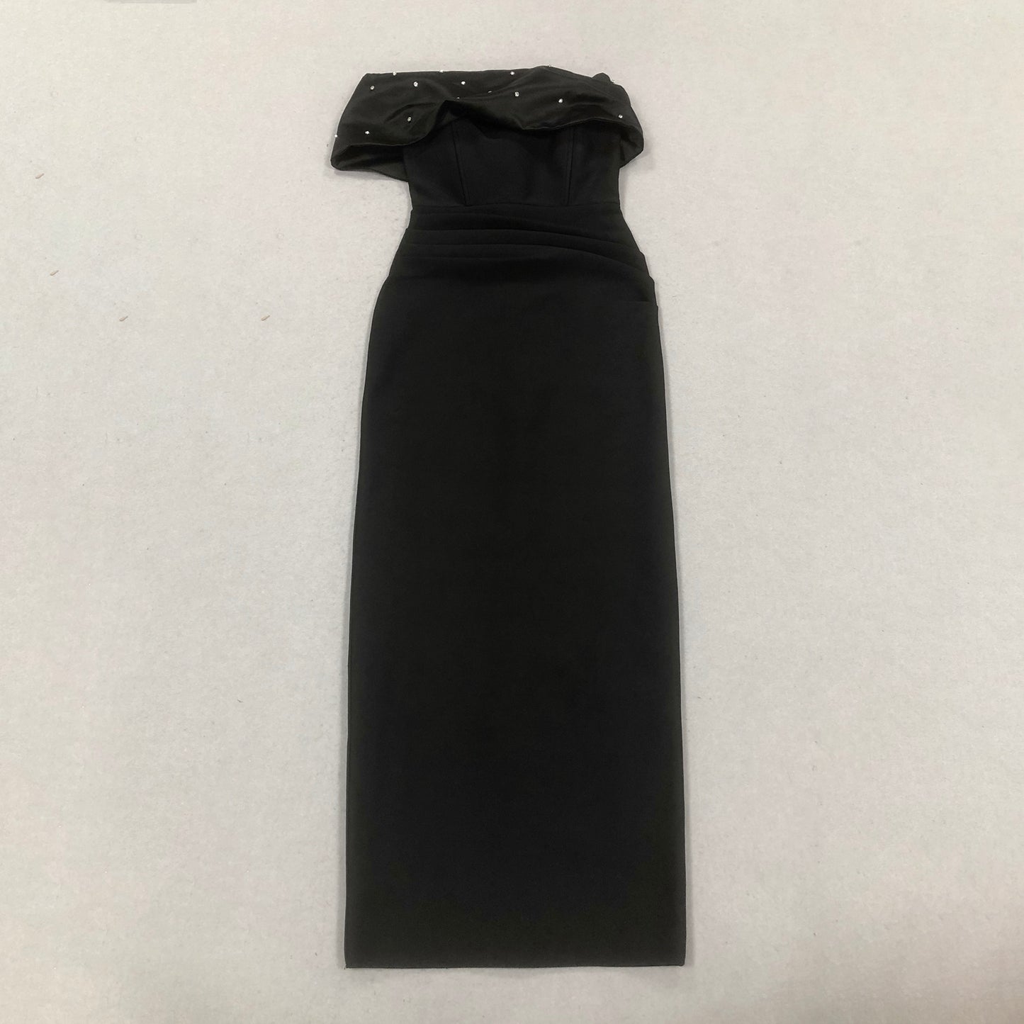 Off Shoulder Pearl Draped Long Evening Dress