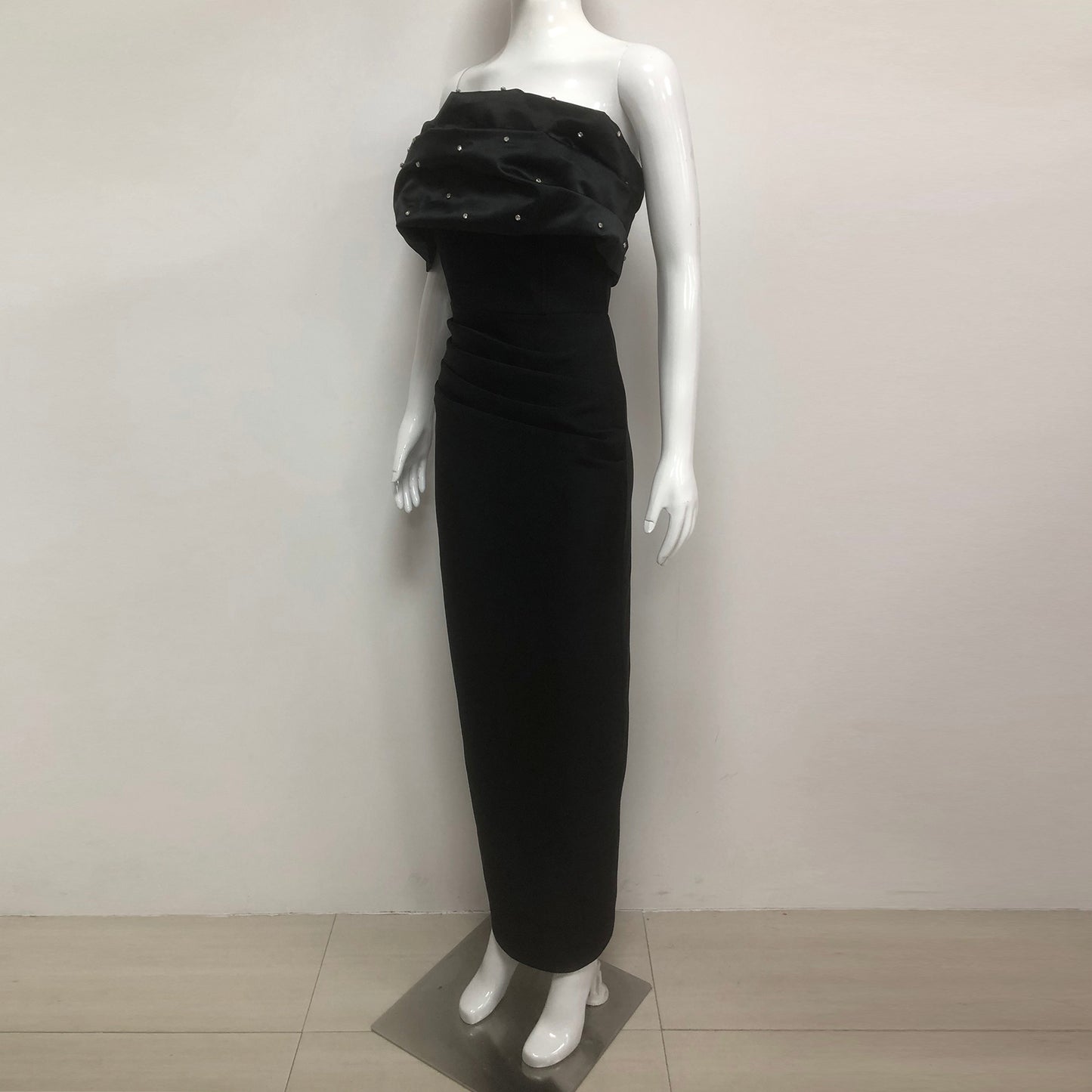 Off Shoulder Pearl Draped Long Evening Dress