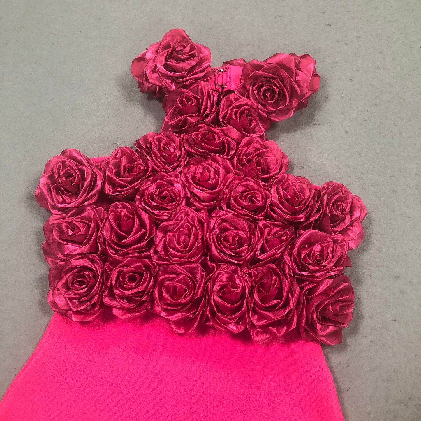 Hot Pink Rose Flower Midi Dress Bodycon Evening Gown