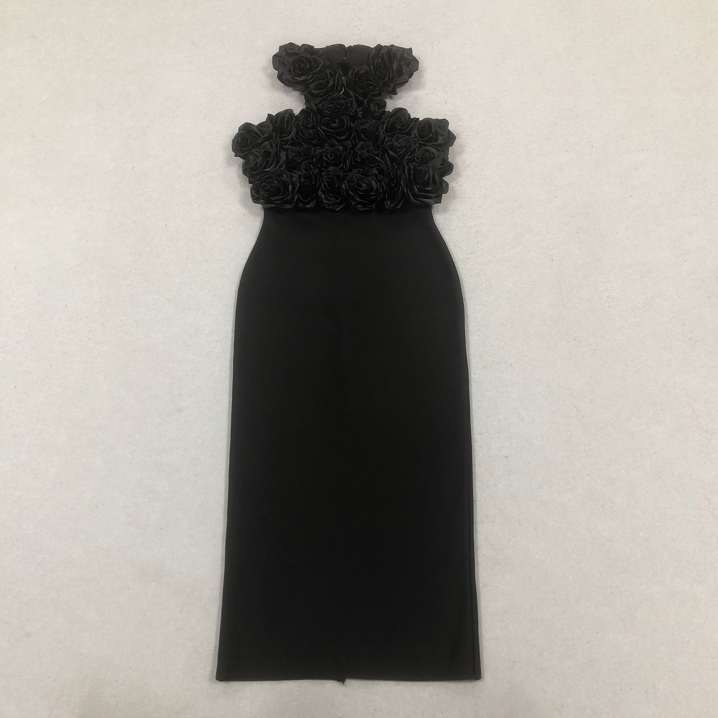 Hot Pink Rose Flower Midi Dress Bodycon Evening Gown