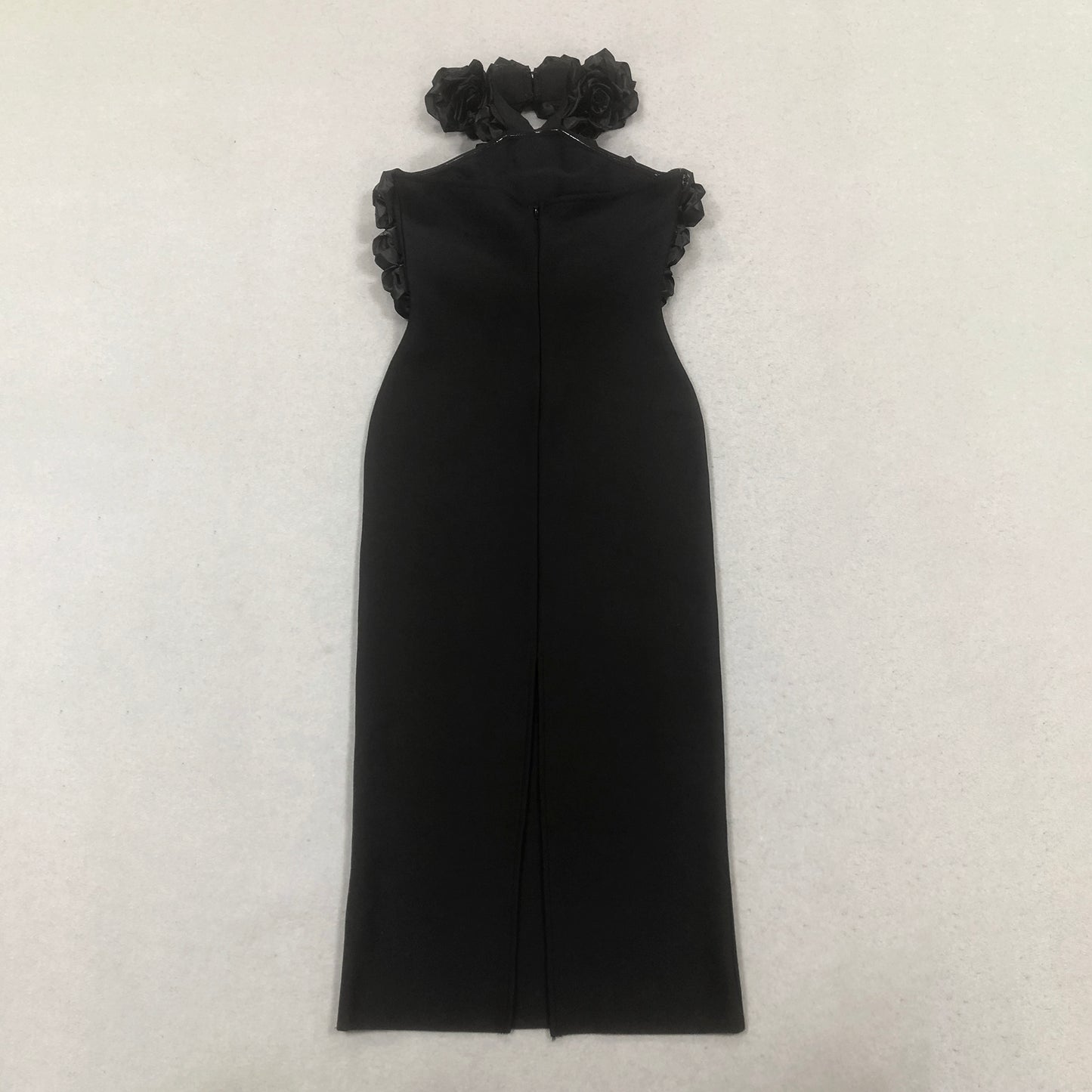 Hot Pink Rose Flower Midi Dress Bodycon Evening Gown