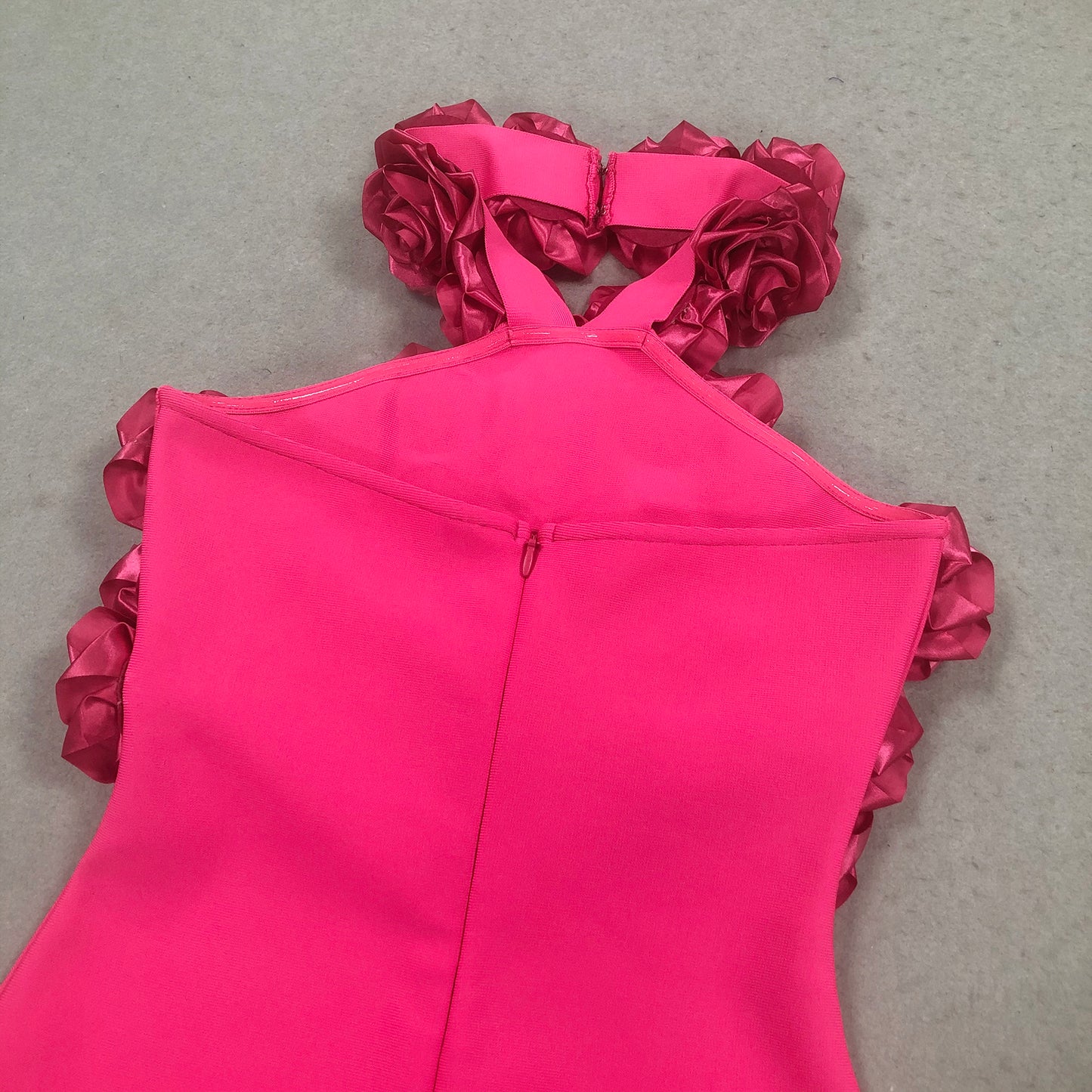 Hot Pink Rose Flower Midi Dress Bodycon Evening Gown