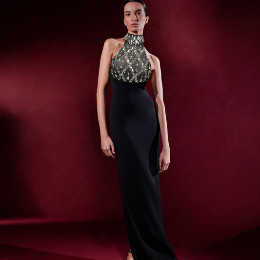 Black Halter Rhinestones Bandage Mermaid Dress