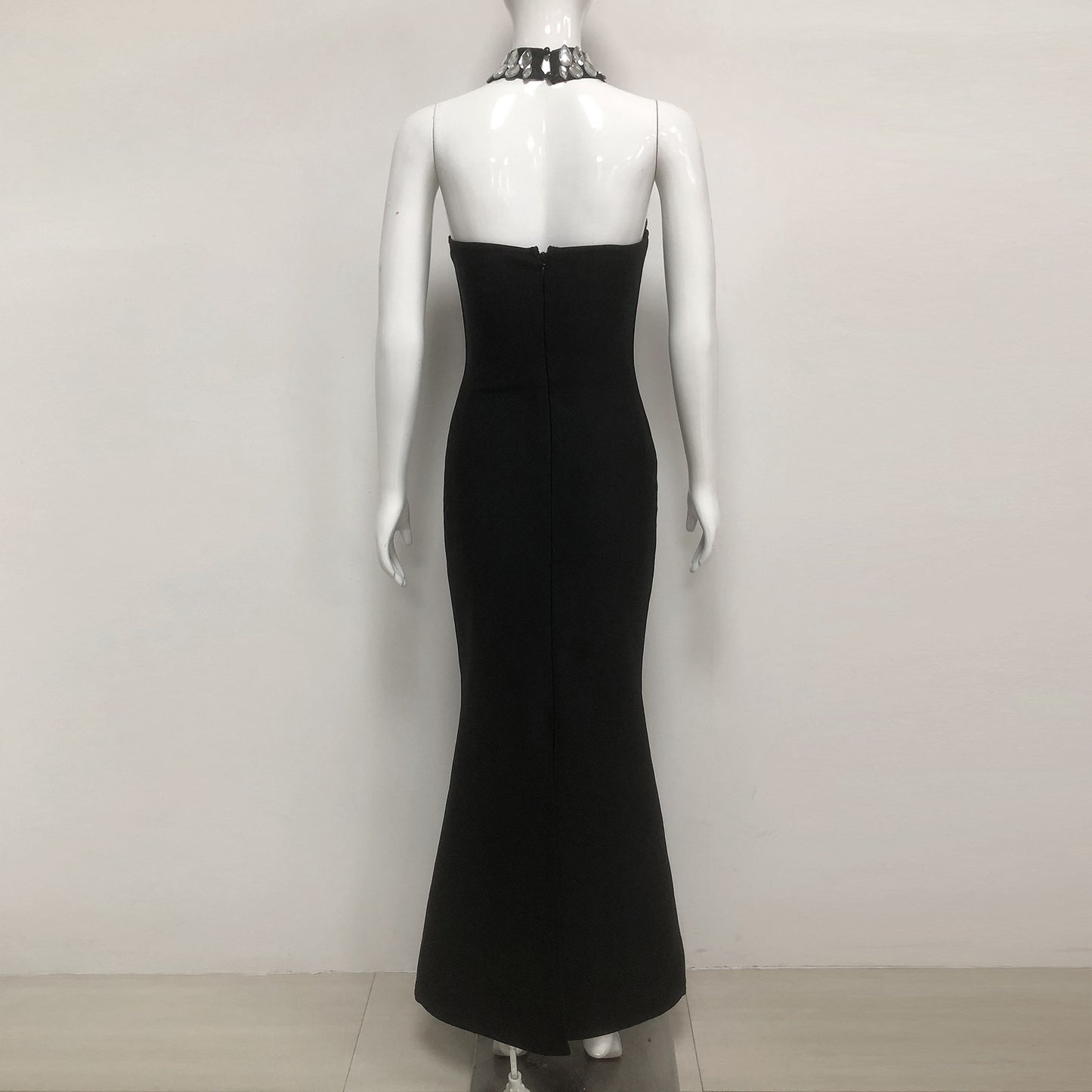 Black Halter Rhinestones Bandage Mermaid Dress