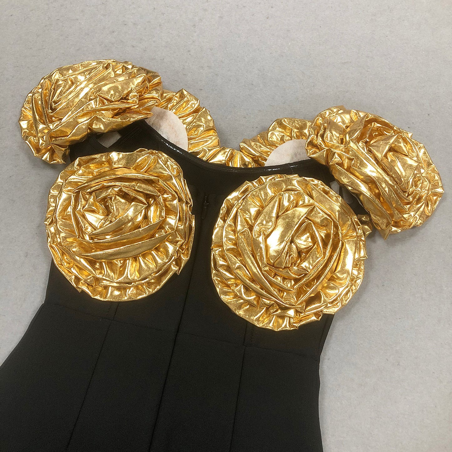 Golden 3D Flower Long Bodycon Formal Party Gown Elegant Luxury Black Evening Dresses for Women