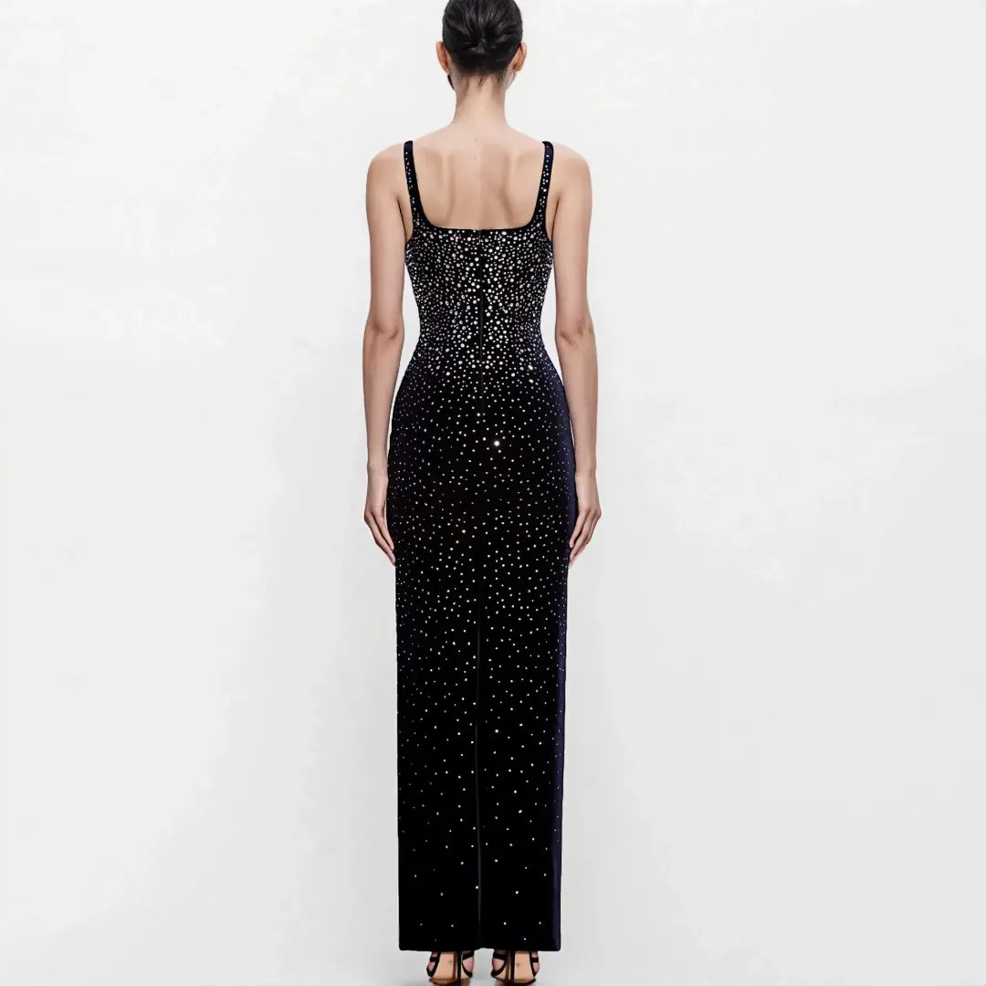 Luxury women dress manufacturer low MOQ elegant women party wear diamond rhinestone prom evening dress