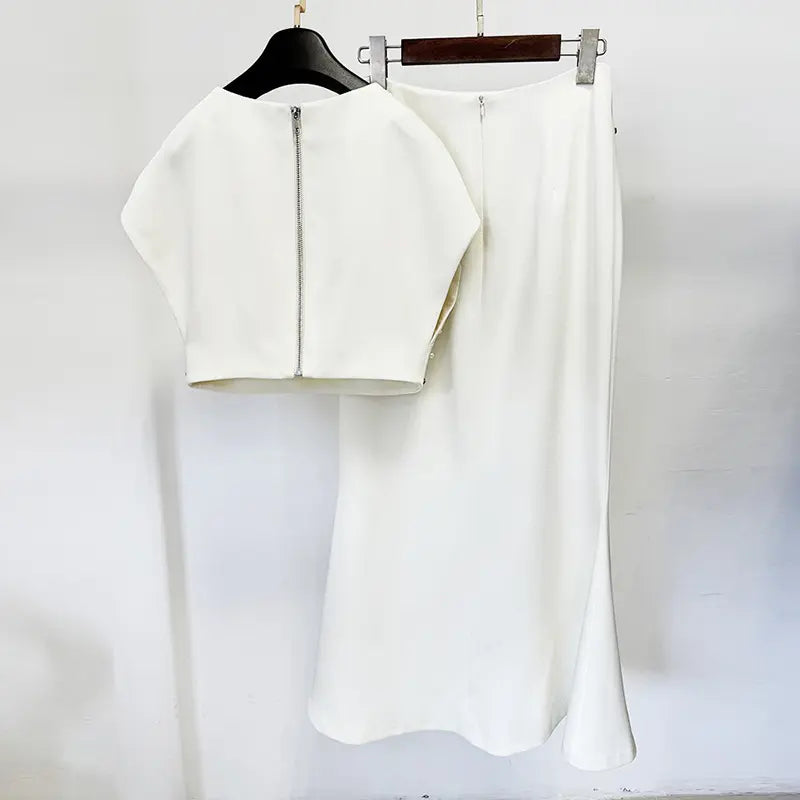 Spring suits women 2025 designer clothing heavy craft shell beads rhinestones cropped top fishtail skirt suits women formal