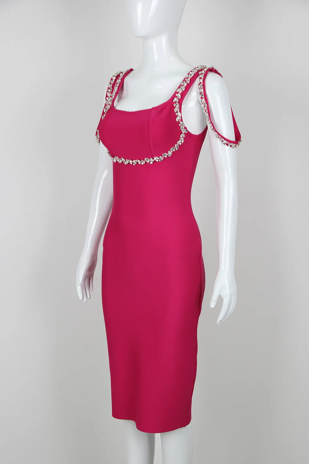 Fashion Robe Bandage Women's Formal Elegant Solid Color Rhinestone Bodycon Dress