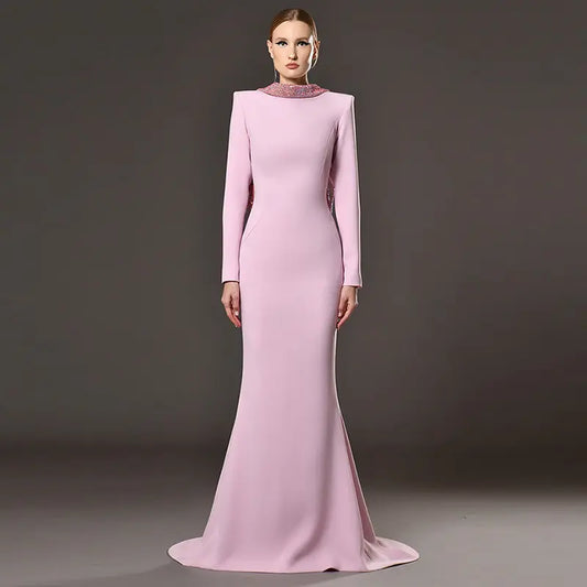 New Women's Autumn Bridesmaid Dresses Light Purple Long Party Dress Backless Diamond 3D Flowers Elegant Female Evening Dress