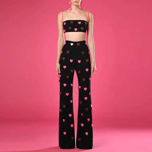 Spring 2025 new arrivals women's clothing Vetements women's fashion women's clothing heart-shaped sequined camisole trousers two-piece suit