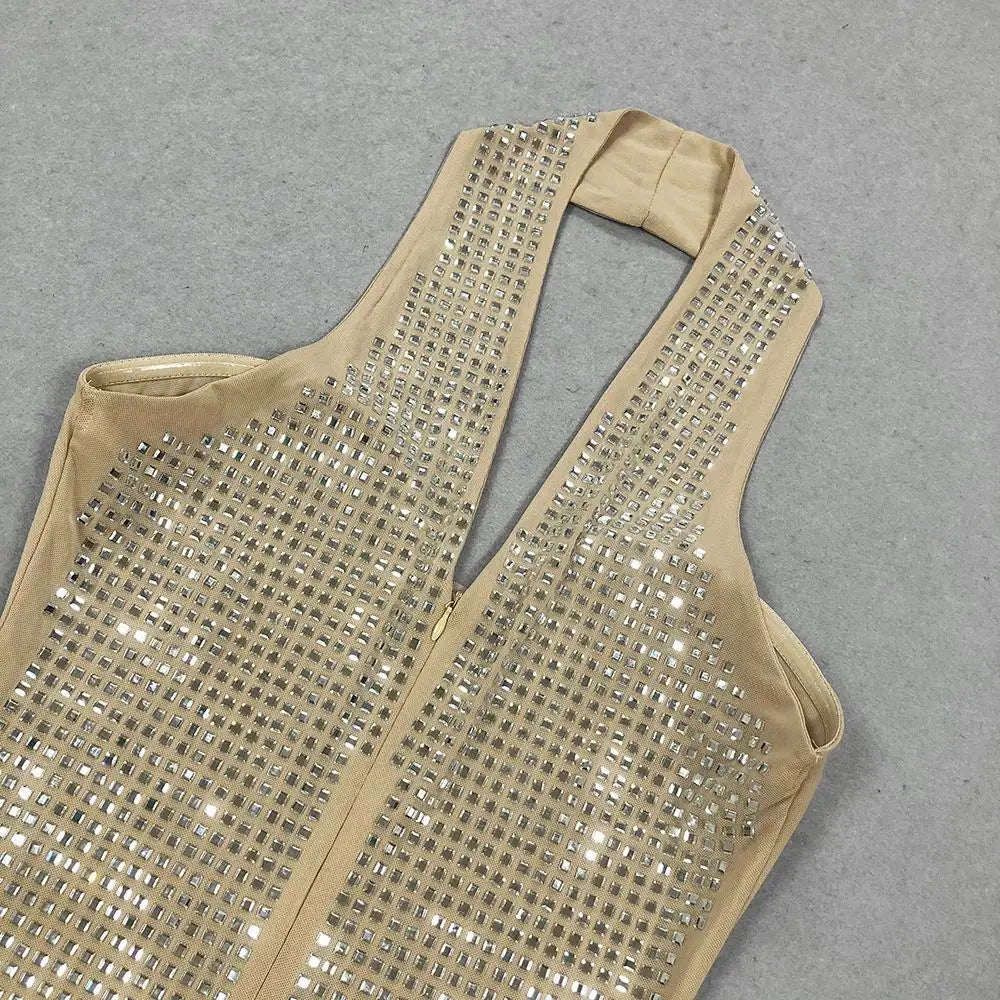 Custom made factory low MOQ custom elegant women's hot diamond rhinestone camisole luxury party dress long evening gown