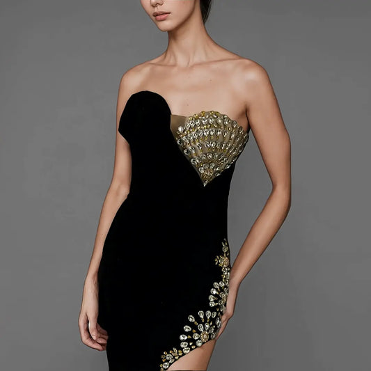 Custom bandage dress womenswear manufacturer high silt rhinestones elegant ladies party wear luxury long evening gown dresses