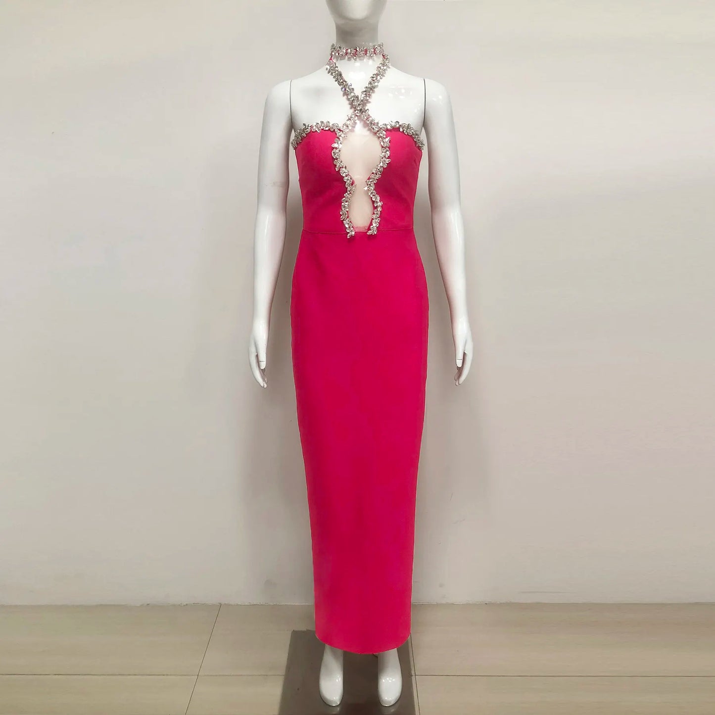 2025 Ball Gown Rhinestone Backless Rose Red Evening Dress Party Wear Front Porch Elegy Para Mujer Formal Elegant Bandage Gown