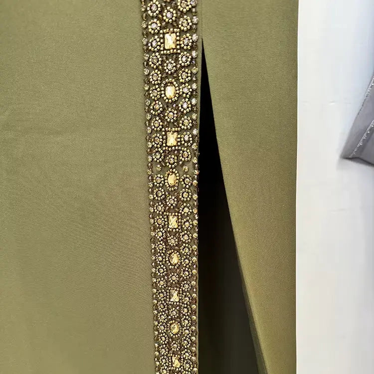 2025 Spring Summer Designer Clothing Women's Outfits Green Ensemble Inverted Women's Beaded Tank Top and Slit Maxi Skirt 2 Piece Set