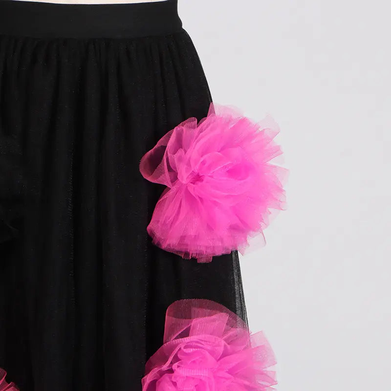 Summer Women's Casual Tulle Dress with Flowers Semi-transparent Maxi Dress