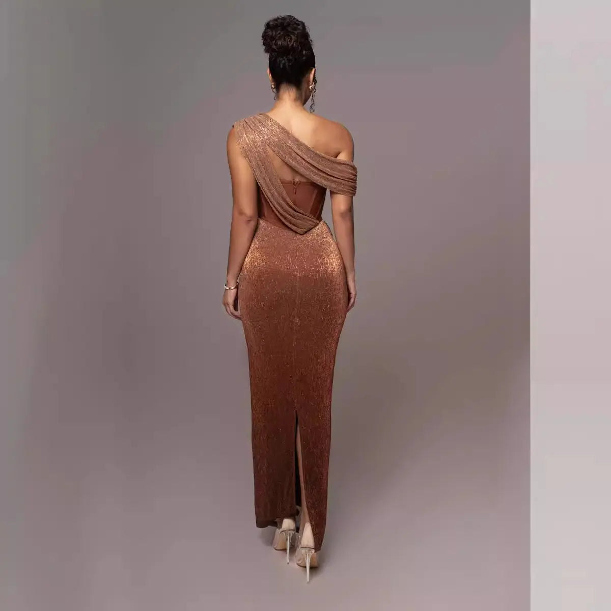 Vintage One Shoulder Slim Dress Women Elegant Cross Tulle Gown Evening Dress
