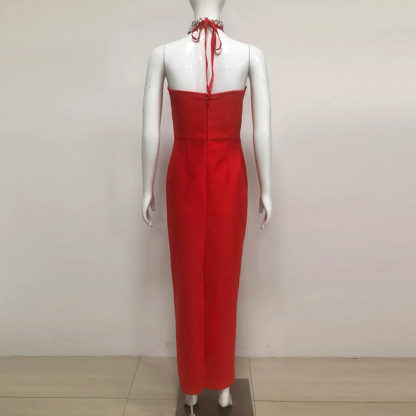 Wholesale elegant women dress 2025 luxury quality party evening dress novelty halter neck red bandage women dress