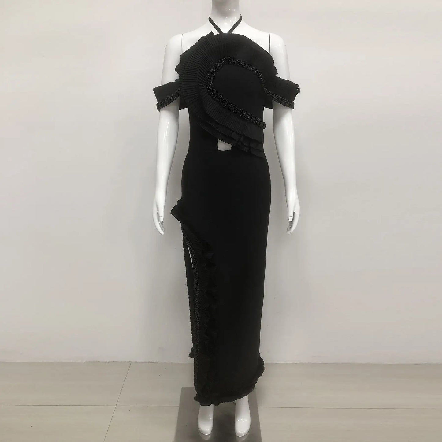 High Quality Party Dress Luxury Ruffle Long Bodycon Backless Red Dress Fashion Show Set Women Elegant Gown Evening Dress