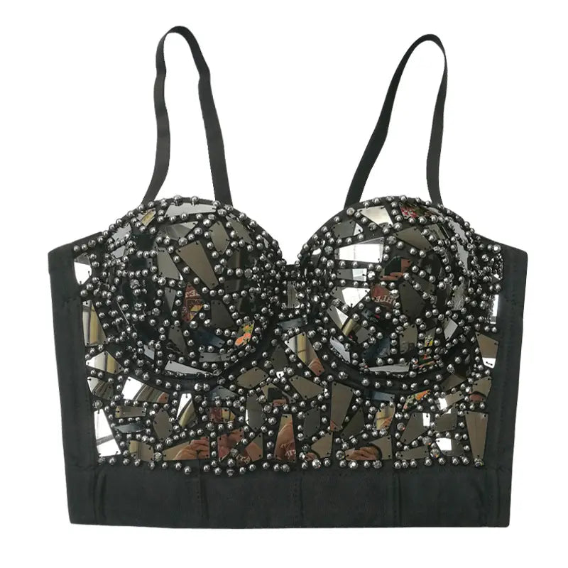 Glitter Gold Sequin Crop Top Party Nightclub Sparkling Beaded Corset Women 2025