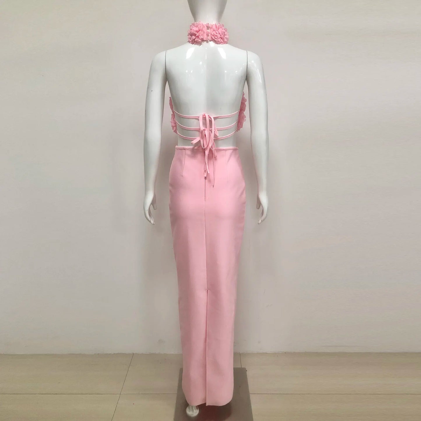 Wholesale women sexy birthday bandage dress nightgown De Soiree Elegante luxury 3d rose flower pink dinner evening dress