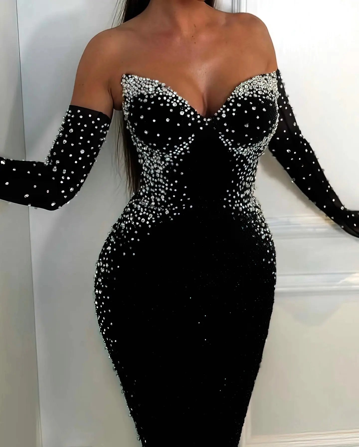 Custom made women dresses ladies elegant luxury black long formal party maxi dress diamond gown ladies evening dress