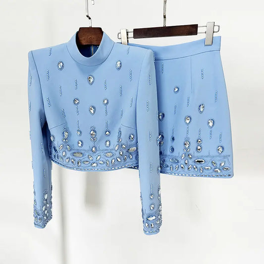 High Quality Women's Elegant Ladies 2 Piece Set Rhinestone Beaded Set Women Holiday Set