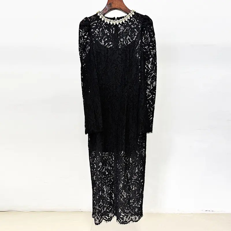 2025 Spring Women's Dresses Luxury Beaded Rhinestone Lace Formal Evening Dress Water Soluble Lace Party Elegant Dress